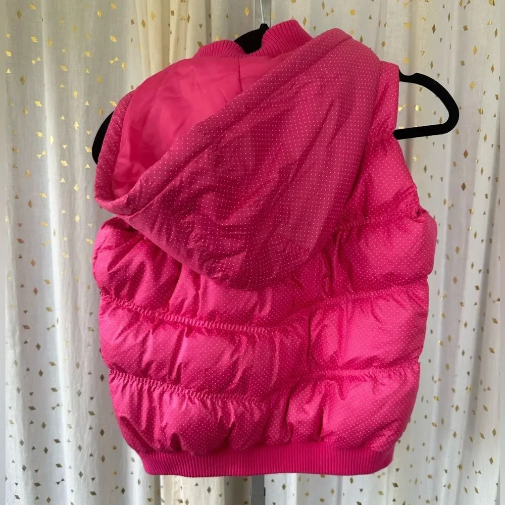 Chickeeduck Girls Pink Polka Dot Removable Hoodie Puffer Zip Up Vest Pockets